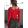 imageOQQ Bodysuits for Women Boatneck Long Sleeve Basic Stretch ClassicFit Tops Sexy BodysuitRed