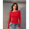 imageOQQ Bodysuits for Women Boatneck Long Sleeve Basic Stretch ClassicFit Tops Sexy BodysuitRed