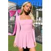 imageOQQ Long Sleeve Mini Dress Women Cocktail Ruched Waist Ruffle Corset Party Aline DressesPink Cherry Blossom