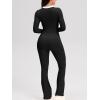 imageOQQ Women Jumpsuits Long Sleeve Crew Neck Stretch Contrast Workout Active Flared Bottoms JumpsuitsBlack