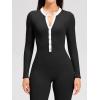 imageOQQ Women Jumpsuits Long Sleeve Crew Neck Stretch Contrast Workout Active Flared Bottoms JumpsuitsBlack