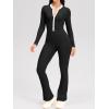imageOQQ Women Jumpsuits Long Sleeve Crew Neck Stretch Contrast Workout Active Flared Bottoms JumpsuitsBlack