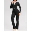 imageOQQ Women Jumpsuits Long Sleeve Crew Neck Stretch Contrast Workout Active Flared Bottoms JumpsuitsBlack