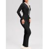 imageOQQ Women Jumpsuits Long Sleeve Crew Neck Stretch Contrast Workout Active Flared Bottoms JumpsuitsBlack