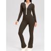 imageOQQ Women Jumpsuits Long Sleeve Crew Neck Stretch Contrast Workout Active Flared Bottoms JumpsuitsDarkbrown
