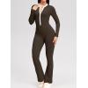imageOQQ Women Jumpsuits Long Sleeve Crew Neck Stretch Contrast Workout Active Flared Bottoms JumpsuitsDarkbrown