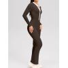 imageOQQ Women Jumpsuits Long Sleeve Crew Neck Stretch Contrast Workout Active Flared Bottoms JumpsuitsDarkbrown