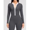 imageOQQ Women Jumpsuits Long Sleeve Crew Neck Stretch Contrast Workout Active Flared Bottoms JumpsuitsDarkgrey
