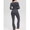 imageOQQ Women Jumpsuits Long Sleeve Crew Neck Stretch Contrast Workout Active Flared Bottoms JumpsuitsDarkgrey