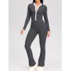 imageOQQ Women Jumpsuits Long Sleeve Crew Neck Stretch Contrast Workout Active Flared Bottoms JumpsuitsDarkgrey