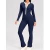 imageOQQ Women Jumpsuits Long Sleeve Crew Neck Stretch Contrast Workout Active Flared Bottoms JumpsuitsNavy Blue