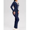 imageOQQ Women Jumpsuits Long Sleeve Crew Neck Stretch Contrast Workout Active Flared Bottoms JumpsuitsNavy Blue