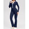 imageOQQ Women Jumpsuits Long Sleeve Crew Neck Stretch Contrast Workout Active Flared Bottoms JumpsuitsNavy Blue