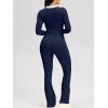 imageOQQ Women Jumpsuits Long Sleeve Crew Neck Stretch Contrast Workout Active Flared Bottoms JumpsuitsNavy Blue