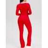 imageOQQ Women Jumpsuits Long Sleeve Crew Neck Stretch Contrast Workout Active Flared Bottoms JumpsuitsRed