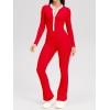imageOQQ Women Jumpsuits Long Sleeve Crew Neck Stretch Contrast Workout Active Flared Bottoms JumpsuitsRed