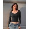 imageOQQ Women Tops Scoop Neck Long Sleeve Fitting Stretch Clothes Basic Cami ShirtsBlack