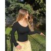 imageOQQ Women Tops Scoop Neck Long Sleeve Fitting Stretch Clothes Basic Cami ShirtsBlack