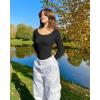 imageOQQ Women Tops Scoop Neck Long Sleeve Fitting Stretch Clothes Basic Cami ShirtsBlack