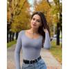 imageOQQ Women Tops Scoop Neck Long Sleeve Fitting Stretch Clothes Basic Cami ShirtsBlues
