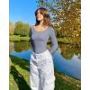 imageOQQ Women Tops Scoop Neck Long Sleeve Fitting Stretch Clothes Basic Cami ShirtsBlues