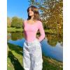 imageOQQ Women Tops Scoop Neck Long Sleeve Fitting Stretch Clothes Basic Cami ShirtsPink