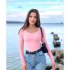 imageOQQ Women Tops Scoop Neck Long Sleeve Fitting Stretch Clothes Basic Cami ShirtsPink