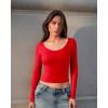 imageOQQ Women Tops Scoop Neck Long Sleeve Fitting Stretch Clothes Basic Cami ShirtsRed