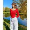 imageOQQ Women Tops Scoop Neck Long Sleeve Fitting Stretch Clothes Basic Cami ShirtsRed