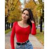 imageOQQ Women Tops Scoop Neck Long Sleeve Fitting Stretch Clothes Basic Cami ShirtsRed