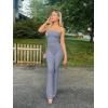 imageOQQ Womens Jumpsuits Tube Strapless With Removeable Bra One Piece Outfits Ruched ClassicFit JumpsuitsBlues