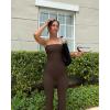 imageOQQ Womens Jumpsuits Tube Strapless With Removeable Bra One Piece Outfits Ruched ClassicFit JumpsuitsDarkbrown