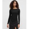 imageOQQ Womens Shirt Boat Neck Long Sleeve Slim Tops Basic Tee Stretch Clothes Spring Fall WinterBlack