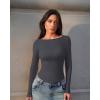 imageOQQ Womens Shirt Boat Neck Long Sleeve Slim Tops Basic Tee Stretch Clothes Spring Fall WinterDarkgrey