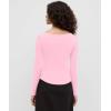 imageOQQ Womens Shirt Boat Neck Long Sleeve Slim Tops Basic Tee Stretch Clothes Spring Fall WinterPink Cherry Blossom