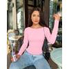 imageOQQ Womens Shirt Boat Neck Long Sleeve Slim Tops Basic Tee Stretch Clothes Spring Fall WinterPink Cherry Blossom