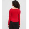 imageOQQ Womens Shirt Boat Neck Long Sleeve Slim Tops Basic Tee Stretch Clothes Spring Fall WinterRed