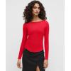 imageOQQ Womens Shirt Boat Neck Long Sleeve Slim Tops Basic Tee Stretch Clothes Spring Fall WinterRed