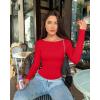 imageOQQ Womens Shirt Boat Neck Long Sleeve Slim Tops Basic Tee Stretch Clothes Spring Fall WinterRed