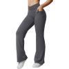 imageOQQ Yoga Pants Women High Waist Crossover Stretch Casual Soft Straight Leg Bottoms with PocketsDarkgrey