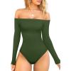 imageOQQ Bodysuits Womens OffShoulder Long Sleeve Seamless Shapewear TopsArmygreen