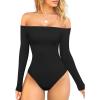 imageOQQ Bodysuits Womens OffShoulder Long Sleeve Seamless Shapewear TopsBlack