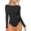 imageOQQ Bodysuits for Women Boatneck Long Sleeve Basic Stretch ClassicFit Tops Sexy BodysuitBlack