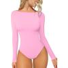 imageOQQ Bodysuits for Women Boatneck Long Sleeve Basic Stretch ClassicFit Tops Sexy BodysuitPink