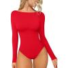 imageOQQ Bodysuits for Women Boatneck Long Sleeve Basic Stretch ClassicFit Tops Sexy BodysuitRed