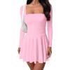 imageOQQ Long Sleeve Mini Dress Women Cocktail Ruched Waist Ruffle Corset Party Aline DressesPink Cherry Blossom