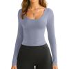 imageOQQ Women Tops Scoop Neck Long Sleeve Fitting Stretch Clothes Basic Cami ShirtsBlues