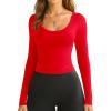 imageOQQ Women Tops Scoop Neck Long Sleeve Fitting Stretch Clothes Basic Cami ShirtsRed
