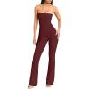 imageOQQ Womens Jumpsuits Tube Strapless With Removeable Bra One Piece Outfits Ruched ClassicFit JumpsuitsDarkred