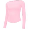 imageOQQ Womens Shirt Boat Neck Long Sleeve Slim Tops Basic Tee Stretch Clothes Spring Fall WinterPink Cherry Blossom